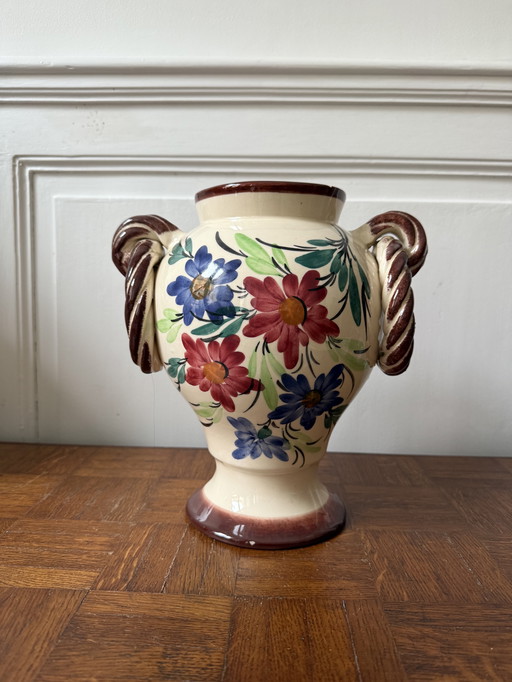 Handbemalte Keramikvase mit Blumendekor