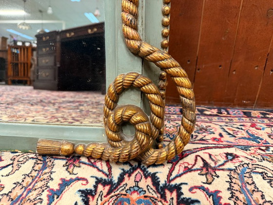 Large Antique English Maritime Mirror with Ship's Knot – Glass, Wood (photo 8 of 10)