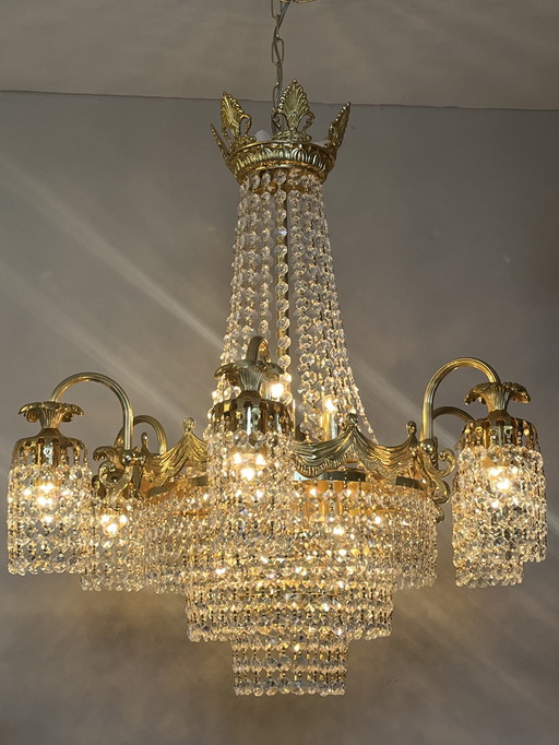 Grande lampadario in cristallo SWAROVSKI foglia oro