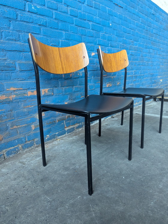 Image 1 of 2 vintage industrial chairs- steel/ wood- 1960s