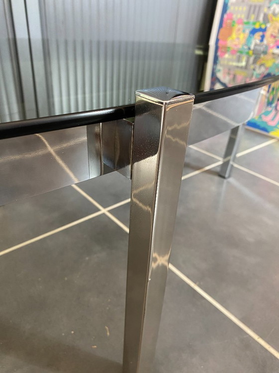 Oval Coffee table glass top chrome Bauhaus style vintage 1970, Metal, Grey (photo 9 of 15)