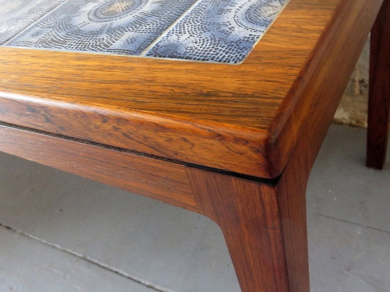 Image 1 of Rosewood Coffee Table with Blue Ceramic Tiles, Denmark, 1960s