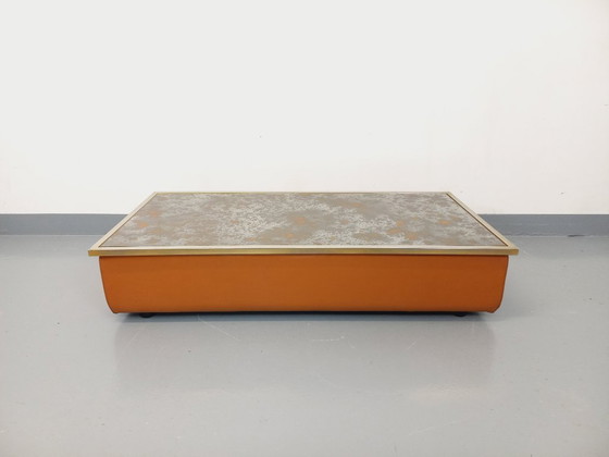 Image 1 of Tavolino vintage in vetro eglomato, cromo e pelle degli anni '70