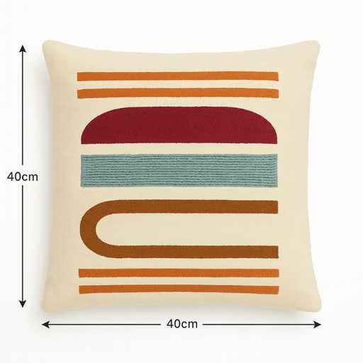 Handmade Egyptian Wool Pillow Cover - 40x40 cm - Modern Design with Zipper - Multicolor