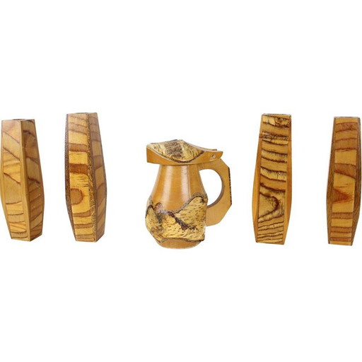 Objets en bois vintage faits à la main, Tchécoslovaquie 1950