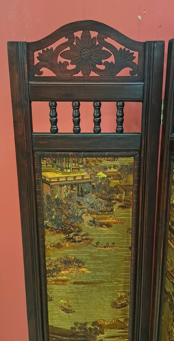 Oosters zijden kamerscherm, Kamerschermen, Hout, Bruin (foto 3 van 9)
