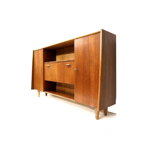 Vintage sideboard wall unit with flap made of teak made in the 1960s