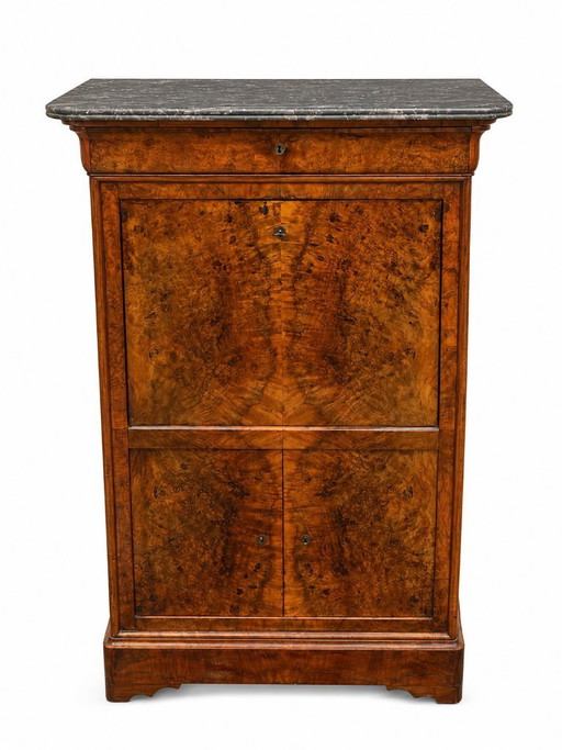 Louis Philippe secretaire van wortelnotenhout met marmeren blad.