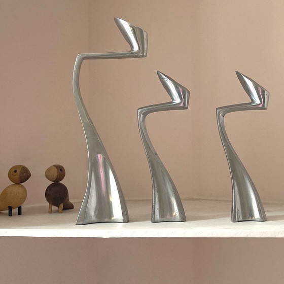 Image 1 of 3x large Matthew Hilton Design SWAN candlesticks SCP England