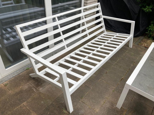 Lounge Set in White Aluminum with Gray Polyester Cushions