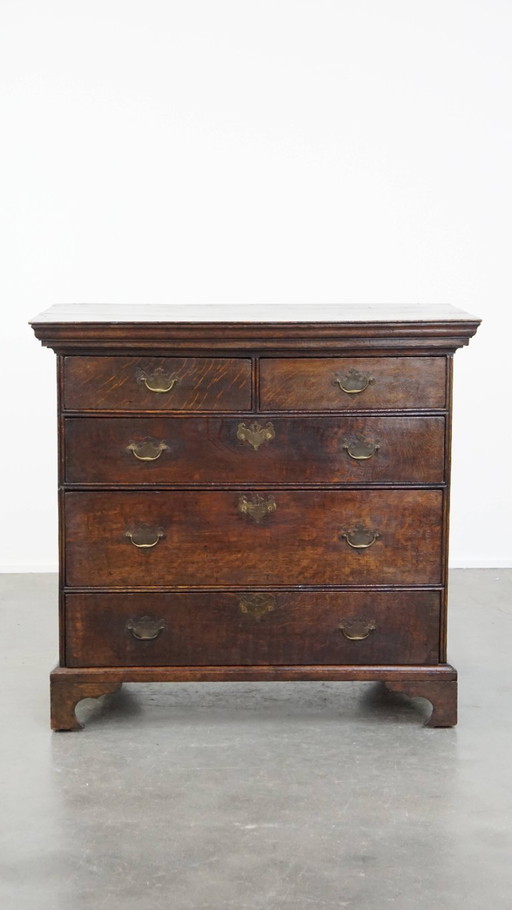 Commode anglaise ancienne du XVIIIe siècle en chêne avec 5 tiroirs