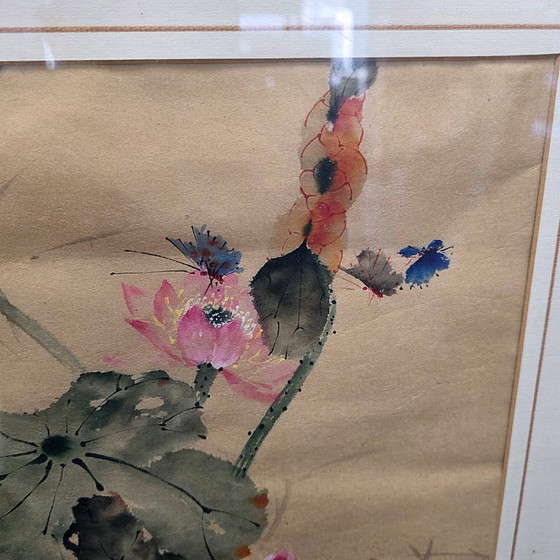 Pittura Cinese Vintage di Loto – Dipinti e disegni, Carta (photo 2 of 5)