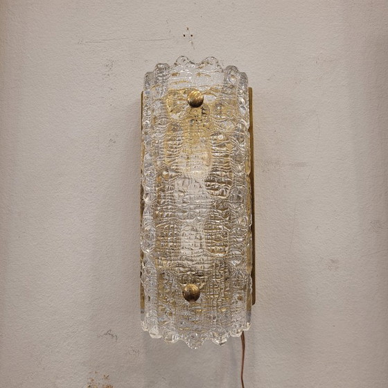 Image 1 of Pareja de apliques, cristal y latón dorado, Carl Fagerlund para Orrefors, 70's - Suecia