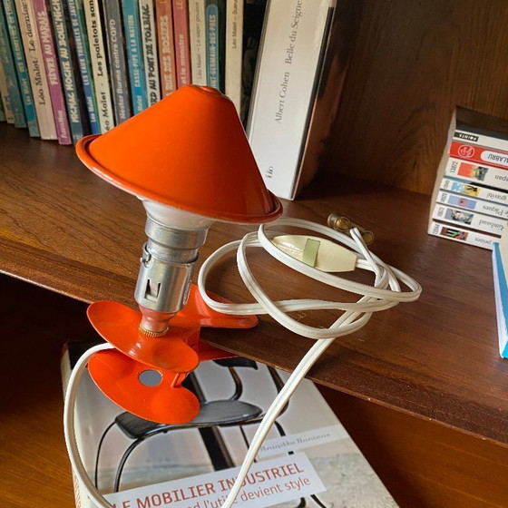 Image 1 of Small orange metal mushroom clip-on lamp, vintage night light