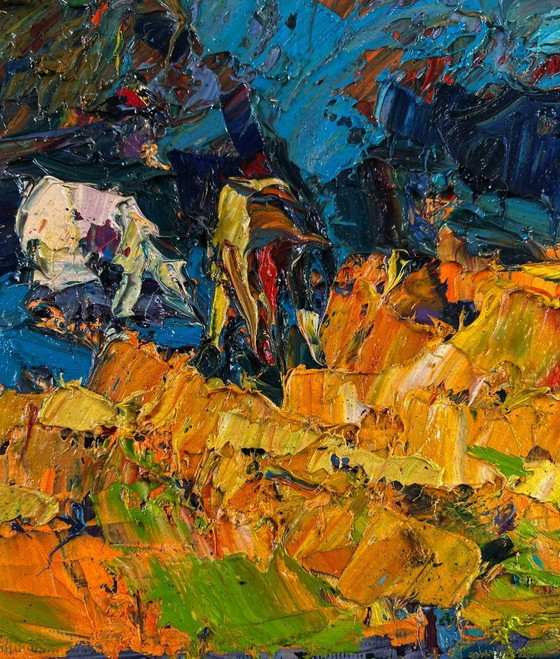 Image 1 of Original Oil Painting Fall Nature Landscape Autumn Flame Of Fire