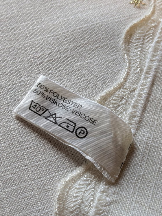 Image 1 of Weißer Vintage Weihnachts-Tischläufer von SANDER – 100x40 cm, grün-goldene Stickereien