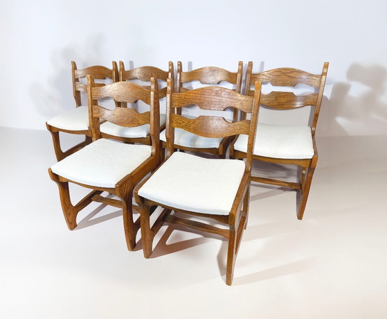 Set van 6 Belgische brutalistische eikenhouten eetkamerstoelen, jaren 70 – Wood (photo 9 of 9)