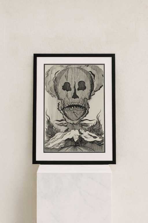 Hans Beers (1946) - Indian ink, vanitas and female nudes, circa 1970