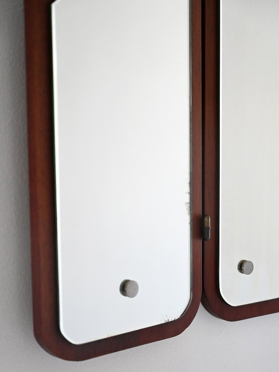 Image 1 of Miroir scandinave vintage avec panneaux latéraux rabattables