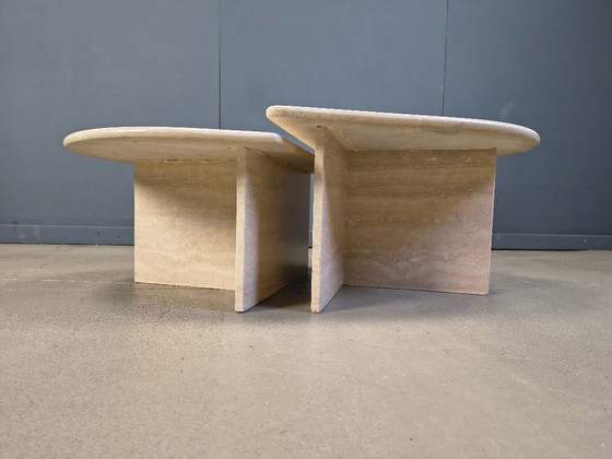 Image 1 of Pair of vintage travertine coffee tables or side tables, 1970s