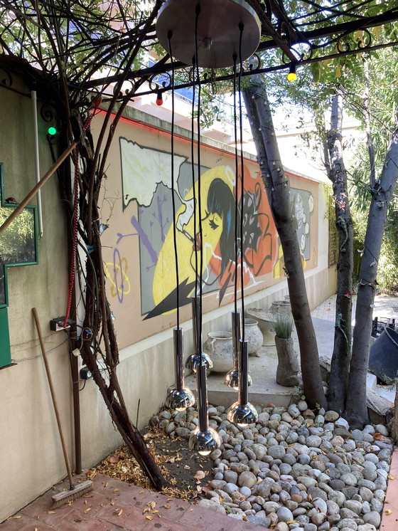 Image 1 of 5-lichts vintage jaren 70 chromen cascade hanglamp