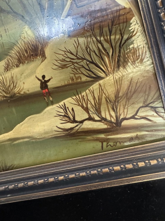 Pintura al óleo original – Paisaje invernal con patinadores – Pinturas y dibujos, Other (photo 5 of 5)