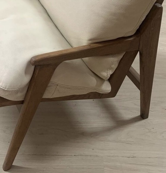 Image 1 of Fauteuil scandinave vintage en bois massif et cuir 