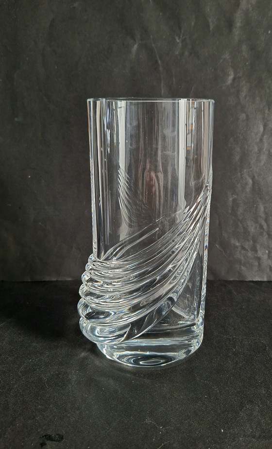 Image 1 of Peill & Putzler heavy swirling crystal vase. Swag motif.