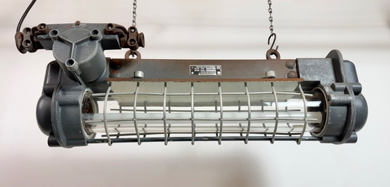 Image 1 of Grijze industriële hanglamp met buisconstructie van Elektrosvit, jaren 70.