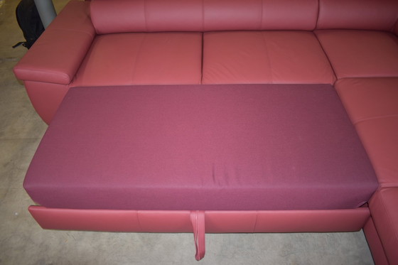 Image 1 of Ledersofa Chilano Rot Mit Schlaffunktion Mit Kopfstützenverstellung Couch Sofa Ecksofa Ledercouch Lederecksofa Schlafsofa 