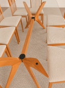Conjunto de comedor Calligaris Tokyo / mesa de comedor de haya y cristal con 8 sillas / diseño italiano de los años 90