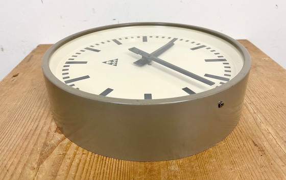 Image 1 of Grey Industrial Factory Wall Clock from Pragotron, 1960s