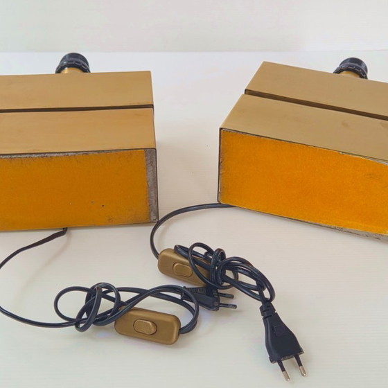 Image 1 of Pair of 1970s table lamps in brushed gold metal, 70s DLG Maison Charles, 1970s