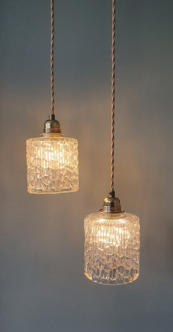 Lot de Suspensions Vintage - verre craquelé - design mid-century. – Métal (photo 18 of 21)