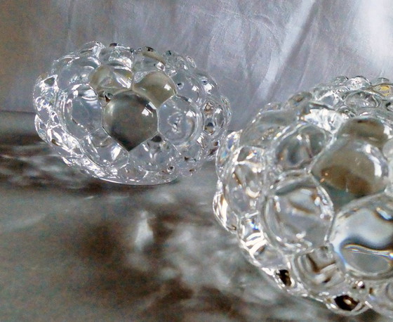 Image 1 of 3 velas de té idénticas, cristal, frambuesa, Bubbles, Orrefors Suecia, diseño de Anne Nilsson