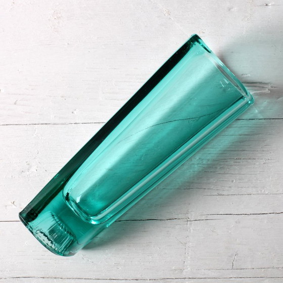 Image 1 of Stylish Turquoise Mid-century Pressed Glass Vintage Vase by Miloš Filip / Rosice / Czech Republic / 1963