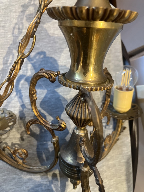 Image 1 of Lampadario vintage in ottone con 3 luci