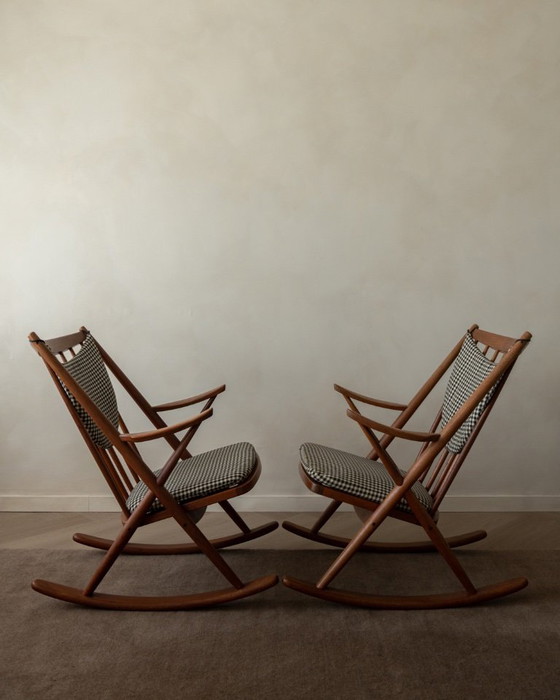 Image 1 of Vintage Deense teakhouten schommelstoelen set van 2 - model 182 van Frank Reenskaug voor Bramin, jaren 1950