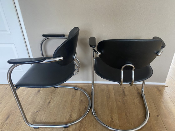 Image 1 of 4 vintage buisframe sledestoelen Effezeta Italiaans design