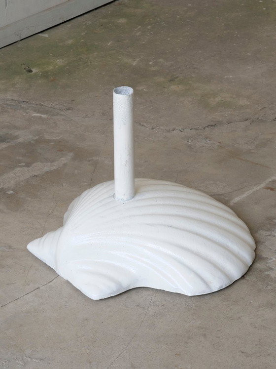 Image 1 of vintage garden parasol with cast iron base and seashell design by Fermob