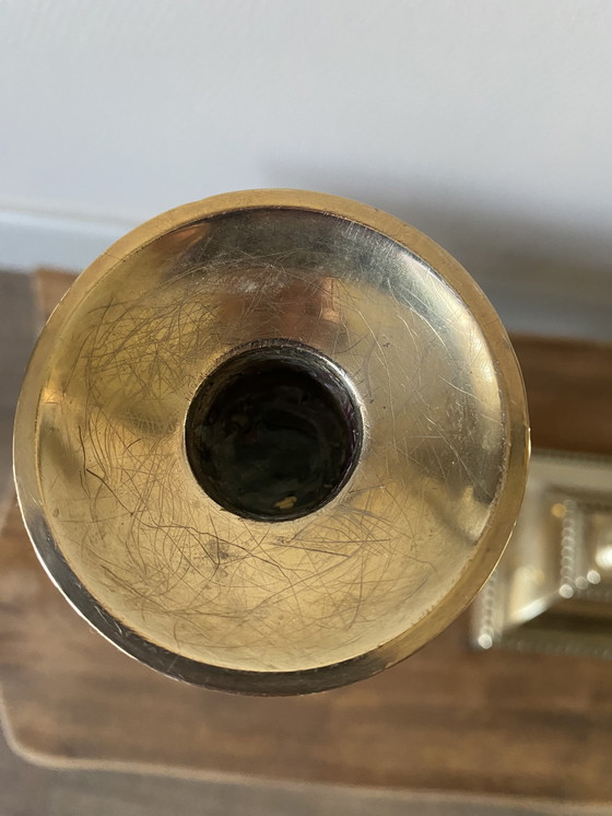Image 1 of 2 large vintage brass candlesticks pearl rim
