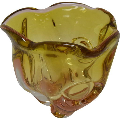 Vintage Art glazen kom van Josef Hospodka voor Glasswork Chribska, Tsjecho-Slowakije 1960