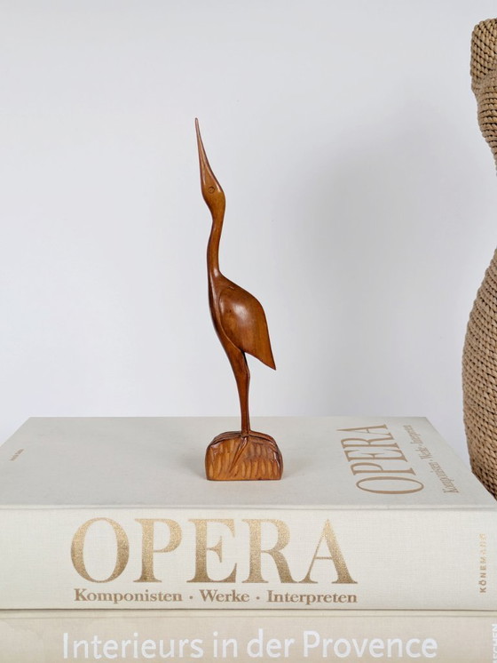 Image 1 of Sculpture de grue en teck du milieu du siècle, figurine scandinave sculptée à la main