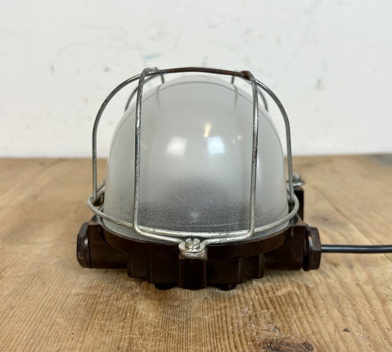 Image 1 of Industrial Brown Bakelite Wall Light with Milk Glass, 1960s