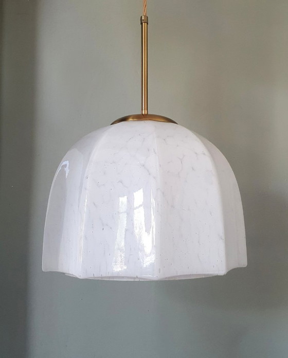 Vintage Large Pendant Lamp of Swirled Glass - Murano Style, Glashütte Limburg, Metal, Murano Glass, Gold (photo 8 of 17)