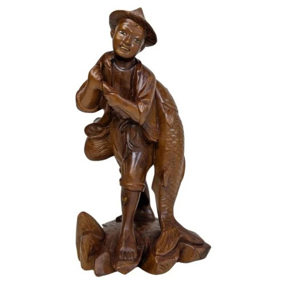 Chinese wooden lucky statue 'the fisherman with carp' – Sculpture (photo 8 of 14)