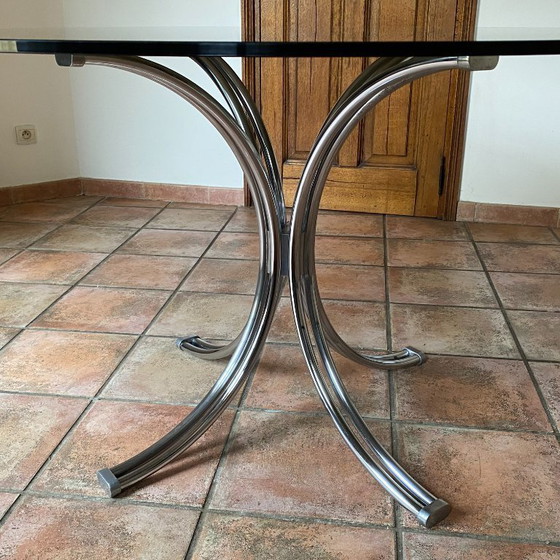 Image 1 of Roche Bobois table. 1970. Chrome and smoked glass.
