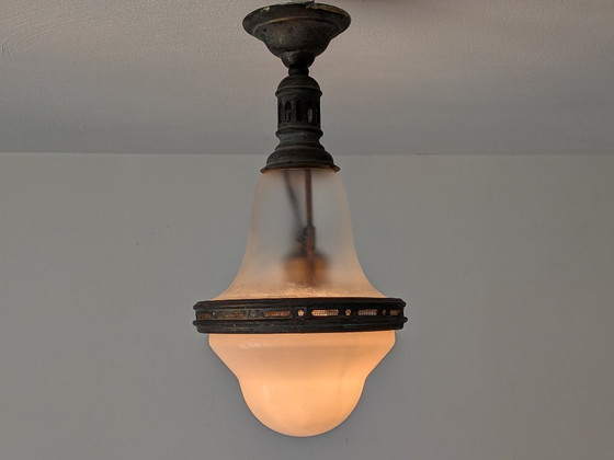 Image 1 of Paire de suspensions vintage style « Luzette » – Bauhaus / Art déco français – Recâblées