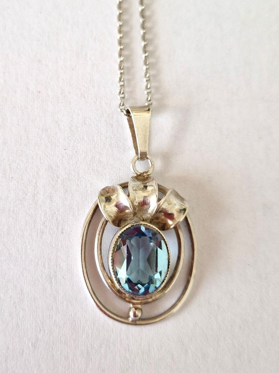 Teka - Ciondolo in argento con acquamarina e collana in argento abbinata - anni '60 – Oggetti decorativi (photo 3 of 7)