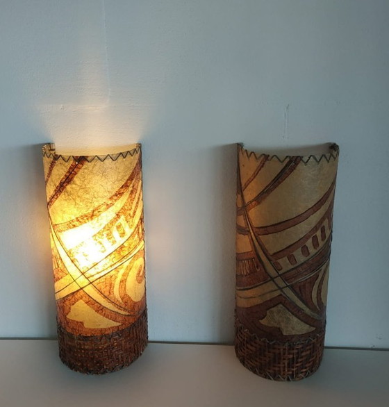 Image 1 of Lampada da parete unica in Washi/Rattan